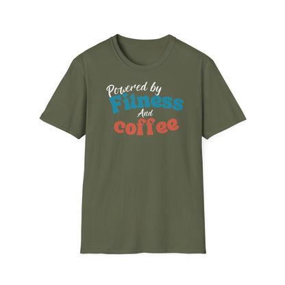 POWERED BY FITNESS AND COFFEE T-SHIRT